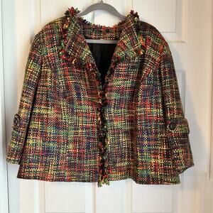 Lafayette 148 New York Wool Blend Multi Color Jacket Size 18w